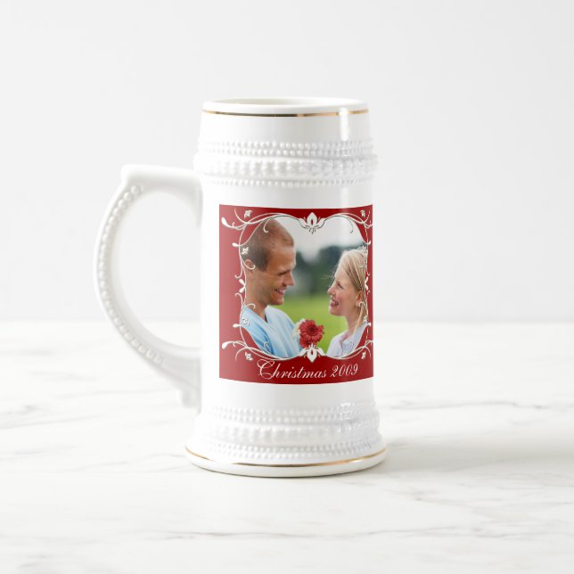 Red Christmas Photo Stein Wth Green Border (Left)