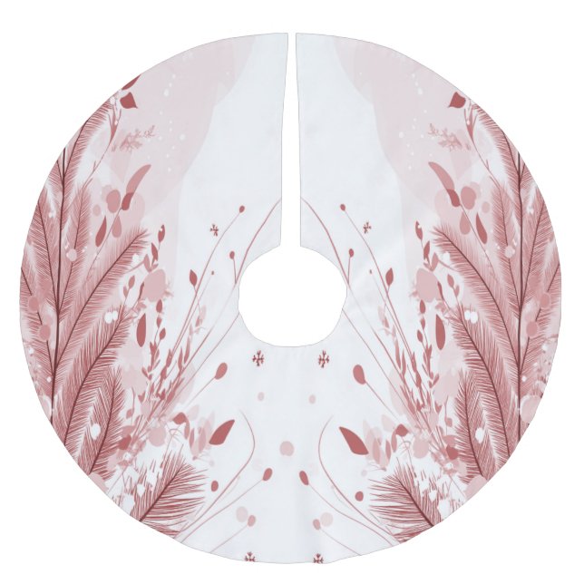 Red Christmas Pine Tree Snow Decoration Beautiful Brushed Polyester Tree Skirt (Front)