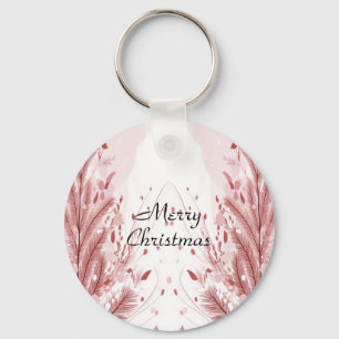 Red Christmas Pine Tree Snow Decoration Beautiful Keychain