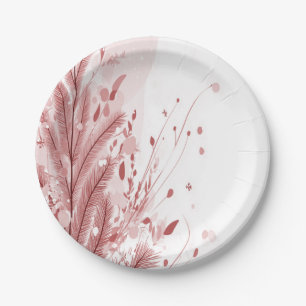 Red Christmas Pine Tree Snow Decoration Beautiful Paper Plates