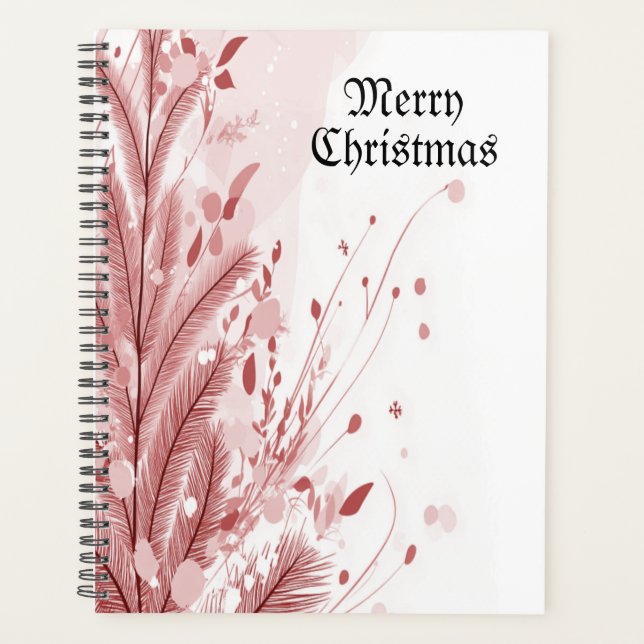 Red Christmas Pine Tree Snow Decoration Beautiful Planner (Front)