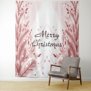 Red Christmas Pine Tree Snow Decoration Beautiful Tapestry