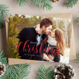 Red Christmas Pines Photo Greeting Holiday Card