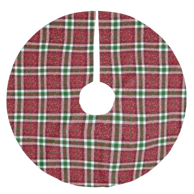 Red Christmas Plaid Brushed Polyester Tree Skirt (Front)