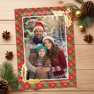 Red Christmas Plaid | Merry Christmas Photocard | Foil Holiday Card