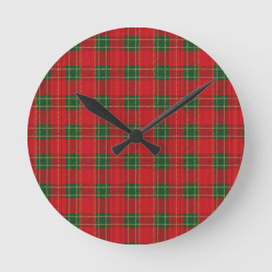 Red Christmas Plaid Pattern Cozy Holiday Design Round Clock