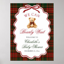 Red Christmas Plaid Teddy Bear Baby Shower Welcome