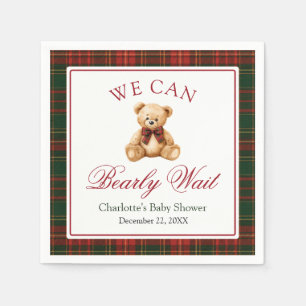Red Christmas Plaid Winter Teddy Bear Baby Shower Napkins