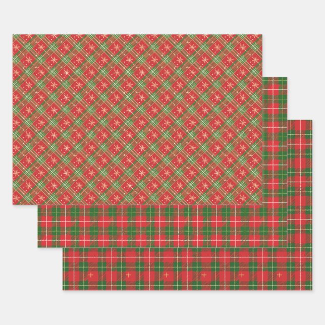 Red Christmas Plaid Wrapping Paper Sheets (Set)