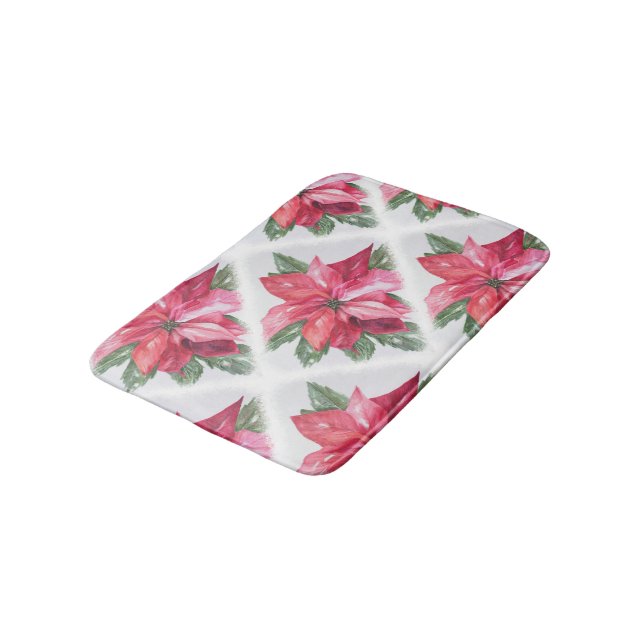 Red Christmas Poinsettia Bath Mat (Angled)