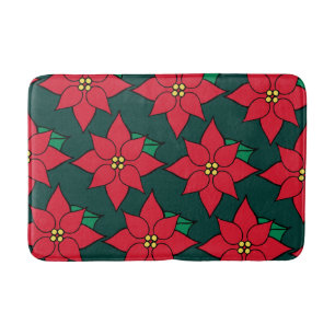 Red Christmas Poinsettia Bathroom Rug