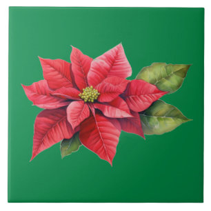 Red Christmas Poinsettia Ceramic Tile