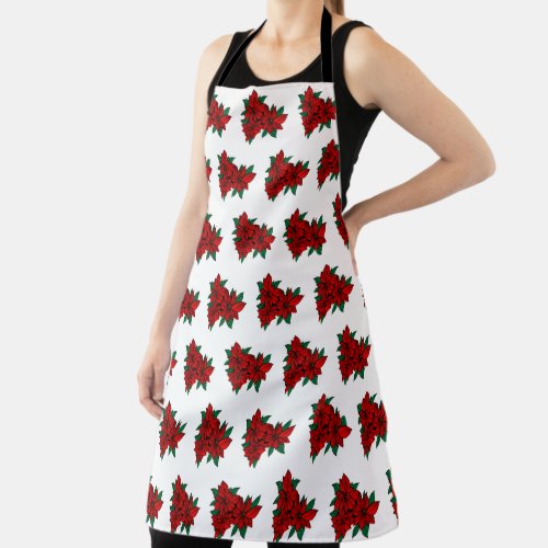 Red Christmas Poinsettia Cluster Apron