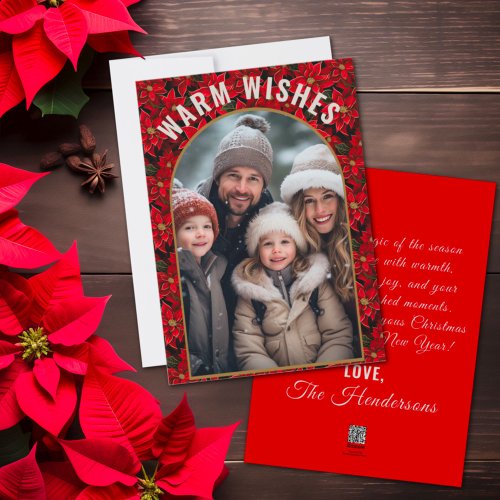 Red Christmas Poinsettia Custom Photo  Holiday Card