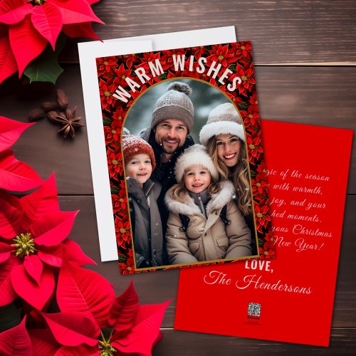 Red Christmas Poinsettia Custom Photo  Holiday Card