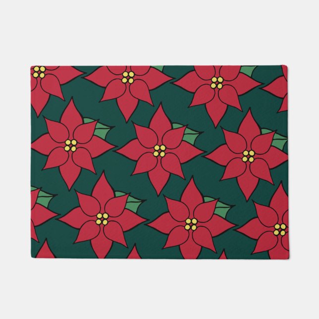 Red Christmas Poinsettia Doormat (Front)