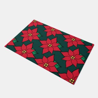 Red Christmas Poinsettia Doormat