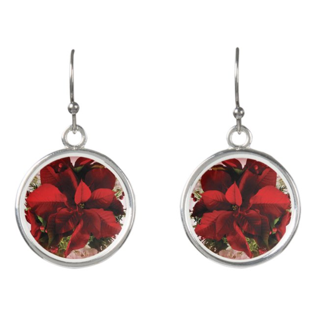 Red Christmas Poinsettia Earrings (Front)