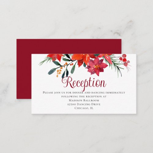Red Christmas Poinsettia Elegant Floral Reception Enclosure Card