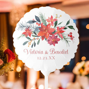 Red Christmas Poinsettia Elegant Floral Wedding Balloon