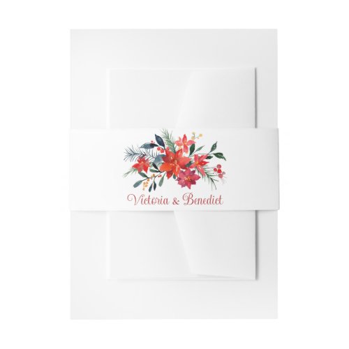 Red Christmas Poinsettia Elegant Floral Wedding Invitation Belly Band