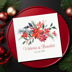Red Christmas Poinsettia Elegant Floral Wedding Napkins