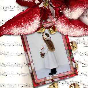 Red Christmas Poinsettia Family Photo Postcard