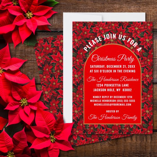 Red Christmas Poinsettia Floral Invitation