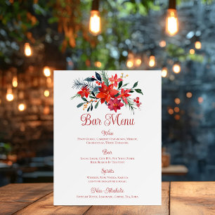 Red Christmas Poinsettia Floral Wedding Bar Menu Foam Board