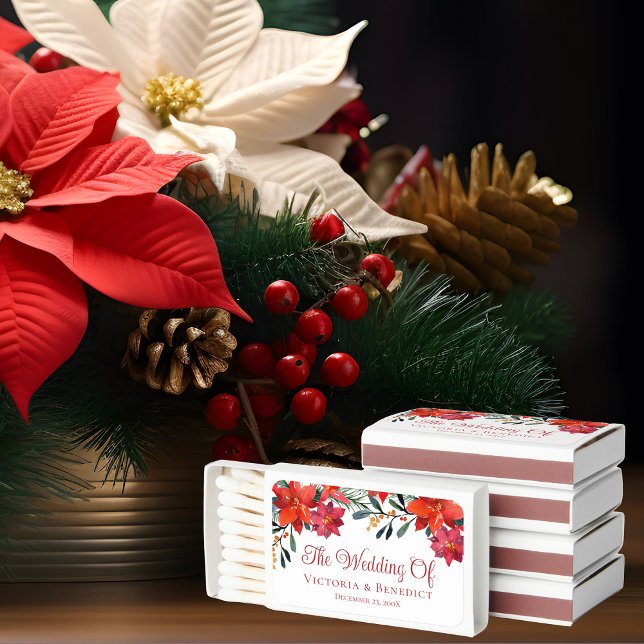 Red Christmas Poinsettia Floral Wedding Custom Matchboxes (Creator Uploaded)
