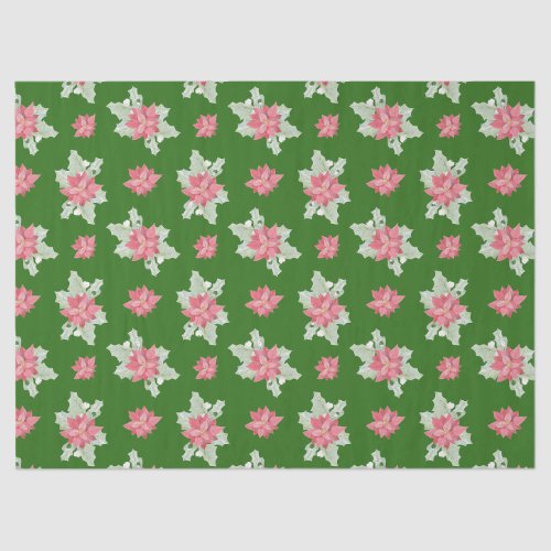 Red Christmas Poinsettia Flowers Green Wrapping Tissue Paper