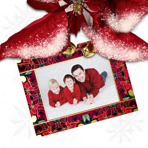 Red Christmas Poinsettia Foil Holiday Post Card