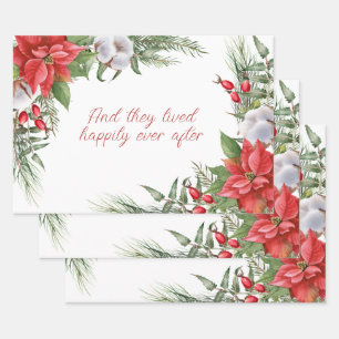 Red Christmas Poinsettia Frame Personalized  Wrapping Paper Sheets