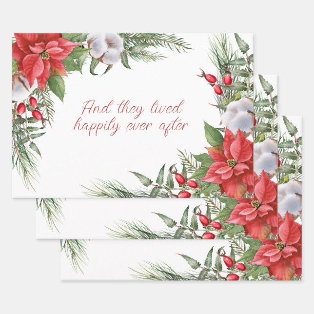 Red Christmas Poinsettia Frame Personalized  Wrapping Paper Sheets (Set)