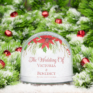 Red Christmas Poinsettia Holiday Photo Wedding Snow Globe