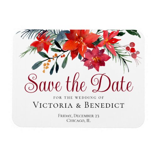 Red Christmas Poinsettia Holiday Save the Date Magnet