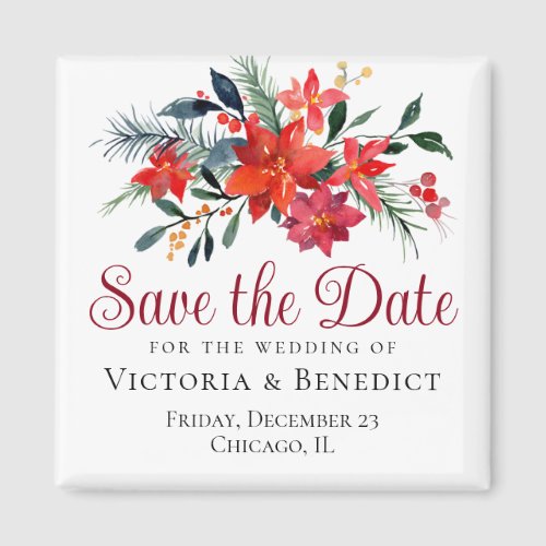 Red Christmas Poinsettia Holiday Save the Date Magnet