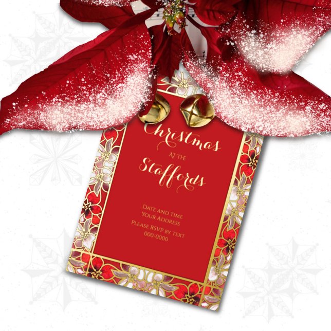 Red Christmas Poinsettia in Snow Foil Invitation (Creator Uploaded)