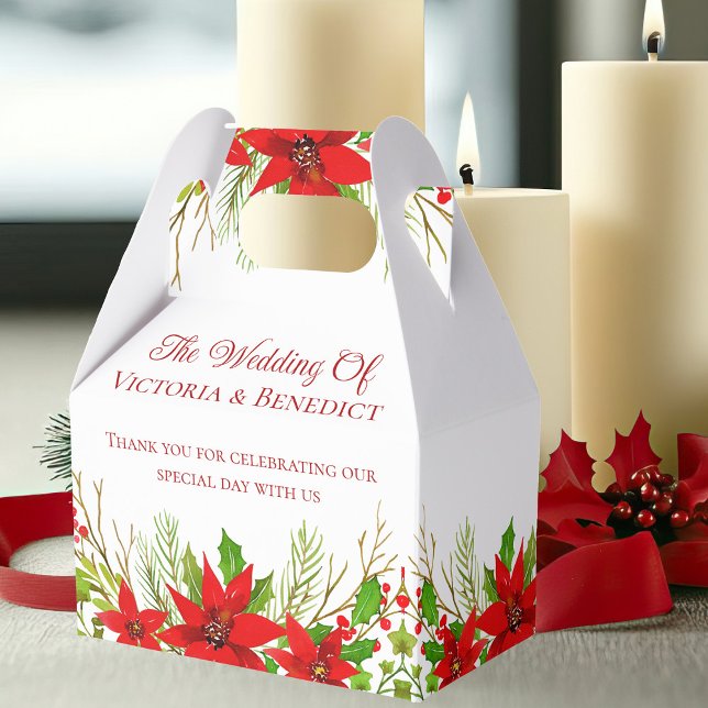 Red Christmas Poinsettia Personalized Wedding Favor Boxes (Creator Uploaded)