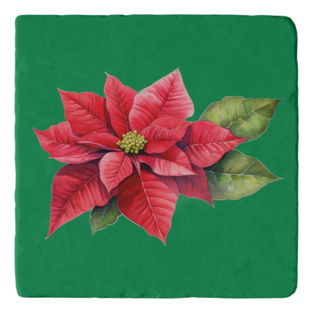 Red Christmas Poinsettia Trivet (Front)