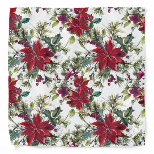 Red Christmas Poinsettias Green Leaves White Bandana