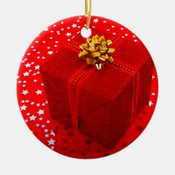 Red Christmas Present Box Ceramic Ornament by Dozzle at Zazzle