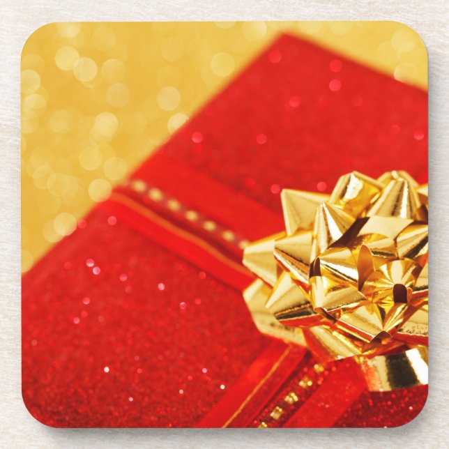 Red Christmas Present Drink Coaster (Front)