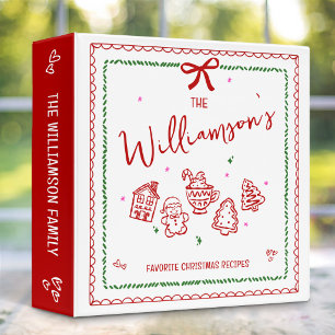 Red Christmas Recipe Cookbook Quirky Doodles White 3 Ring Binder