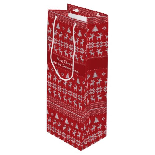 Red Christmas Reindeer Custom Business Holiday Wine Gift Bag