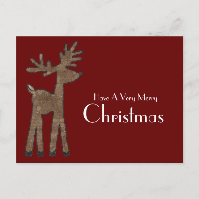 Red Christmas Reindeer Holiday Postcard (Front)