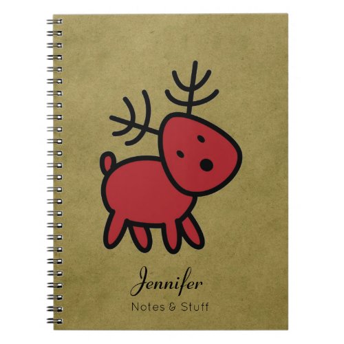 Red Christmas Reindeer Illustration Custom Notebook