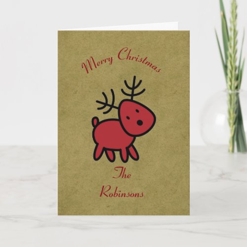 Red Christmas Reindeer Illustration Holiday Card
