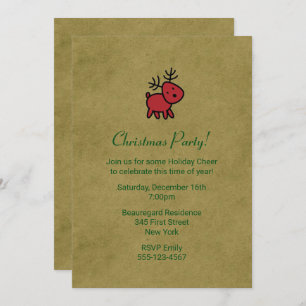 Red Christmas Reindeer Illustration Party Invite