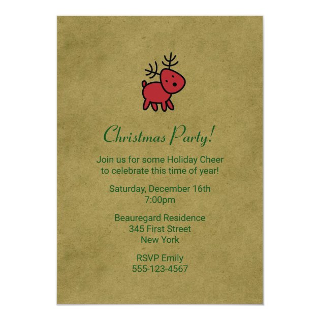 Red Christmas Reindeer Illustration Party Invite